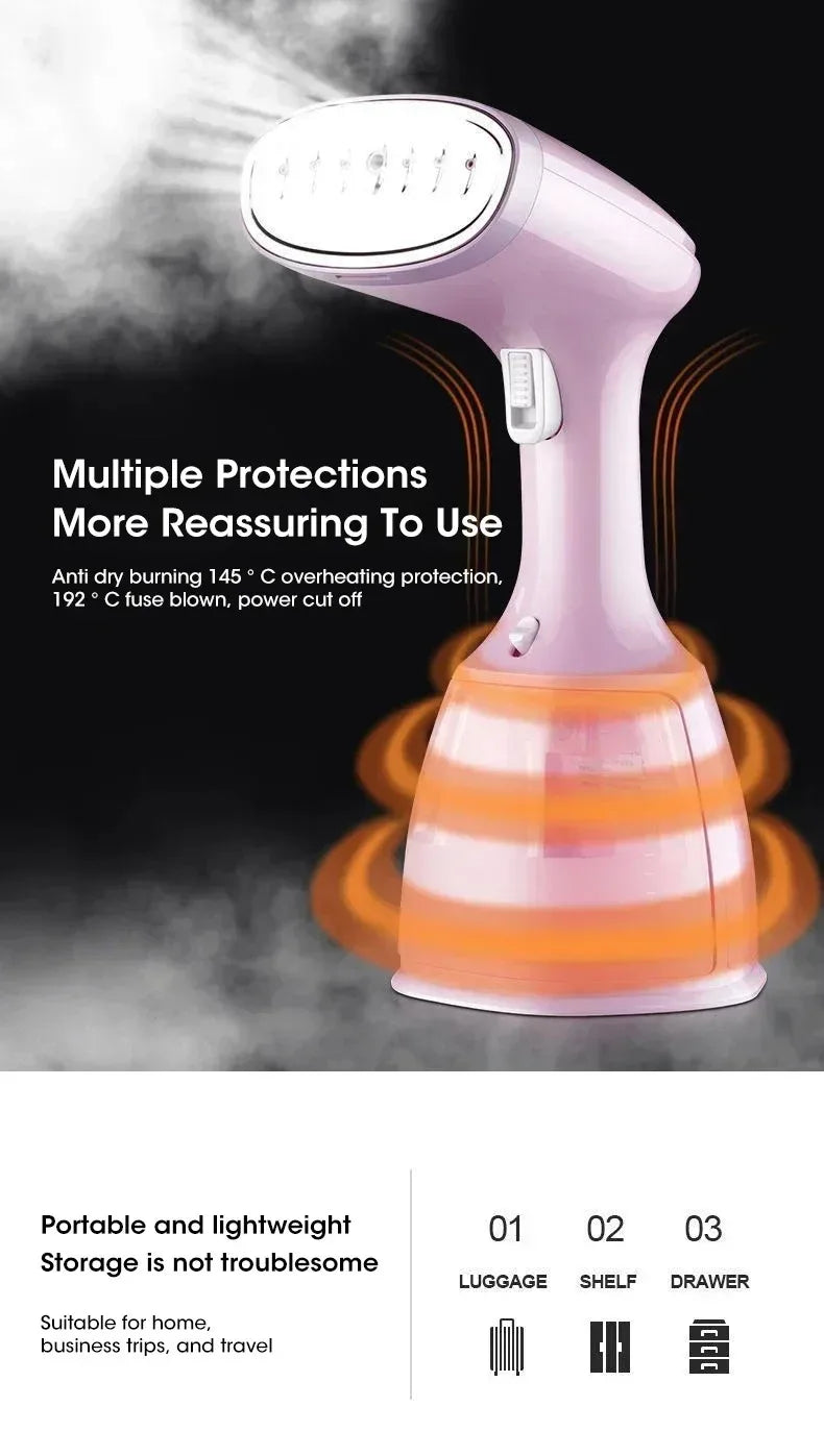 1500W Quick-Heat Hand Garment Steamer for Clothes 280ml Portable Fabric Iron for Travel Home Use Steam Generator